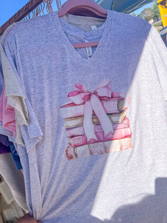 Pink bookstack T-shirt